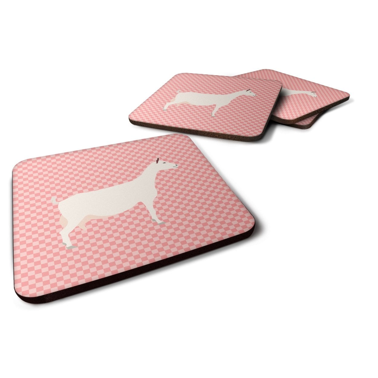 Saanen Goat Pink Check Foam Coaster - Pink