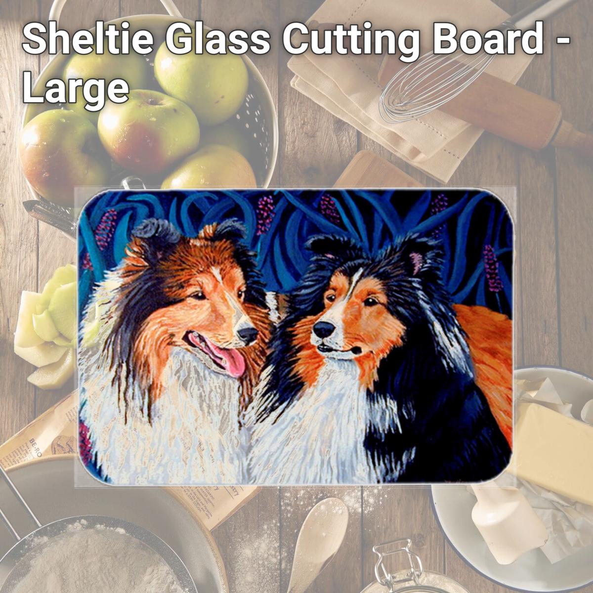 Picture of Carolines Treasures 7508LCB Sheltie Glass Cutting Board - Large