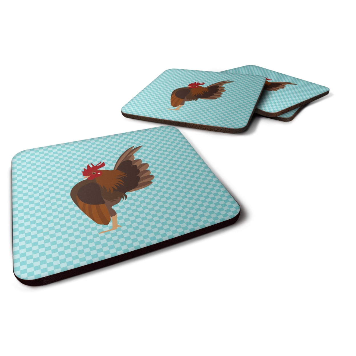 Malaysian Serama Chicken Blue Check Foam Coaster - Set of 4