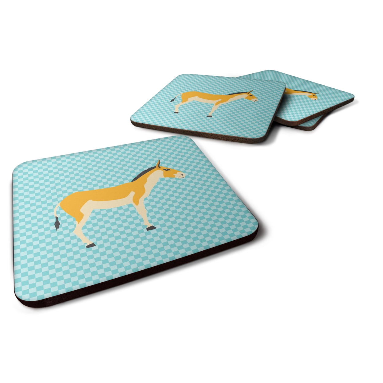 Turkmenian Kulan Donkey Blue Check Foam Coaster