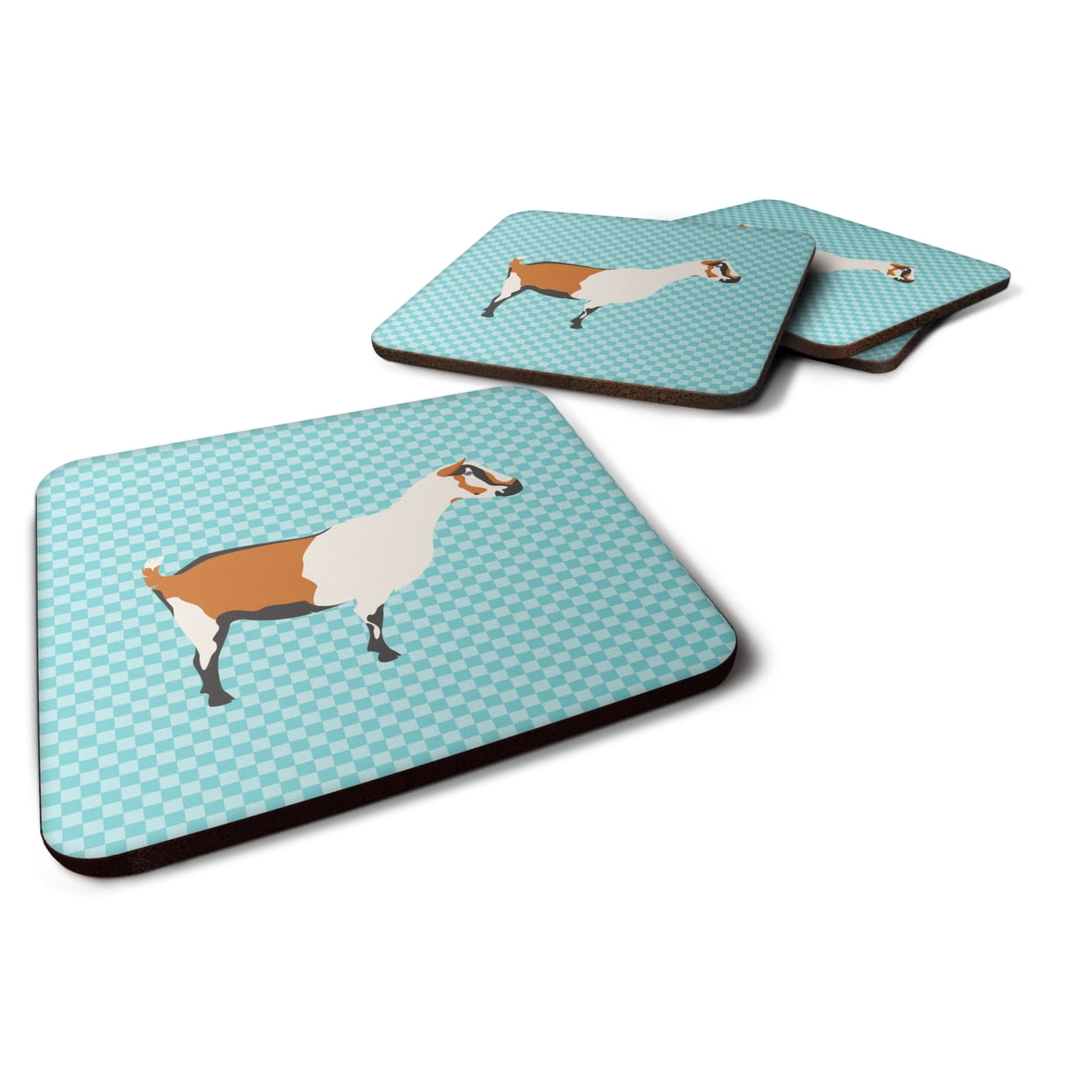 Alpine Goat Blue Check Foam Coaster - Set of 4
