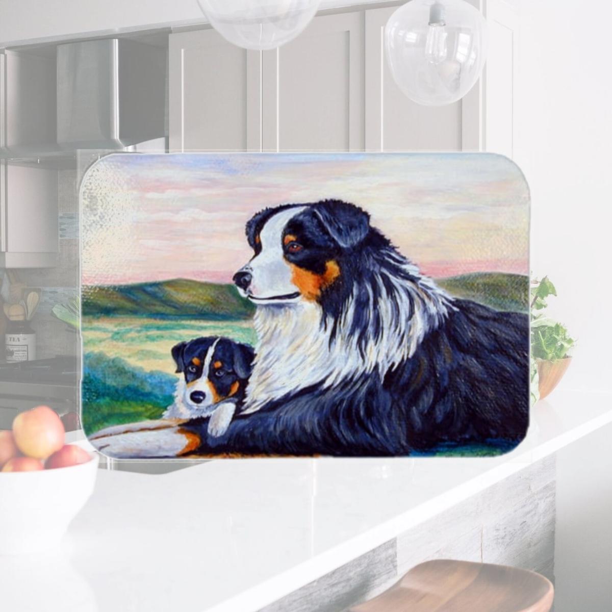 Picture of Carolines Treasures 7511LCB Australian Shepherd Glass Cutting Board - Large