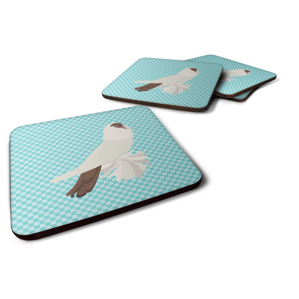 German Helmet Pigeon Blue Check Foam Coaster - Set of 4
