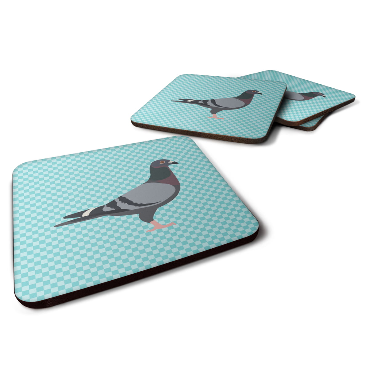Racing Pigeon Blue Check Foam Coaster - Set of 4