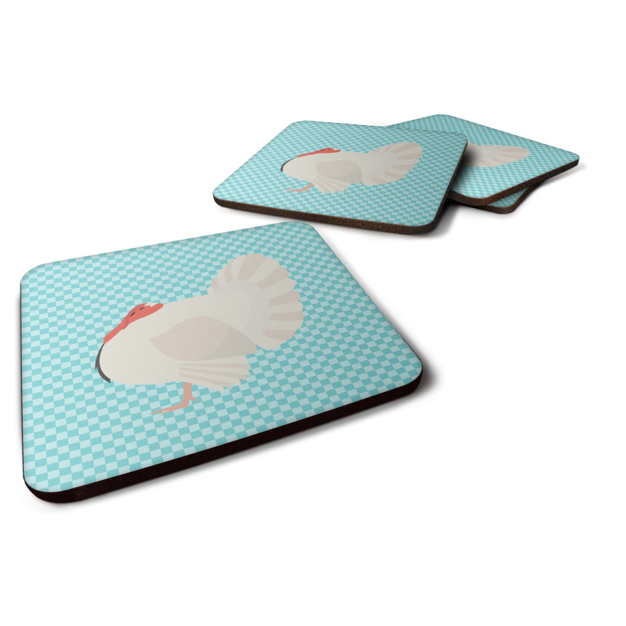 White Holland Turkey Blue Check Foam Coaster - Set of 4