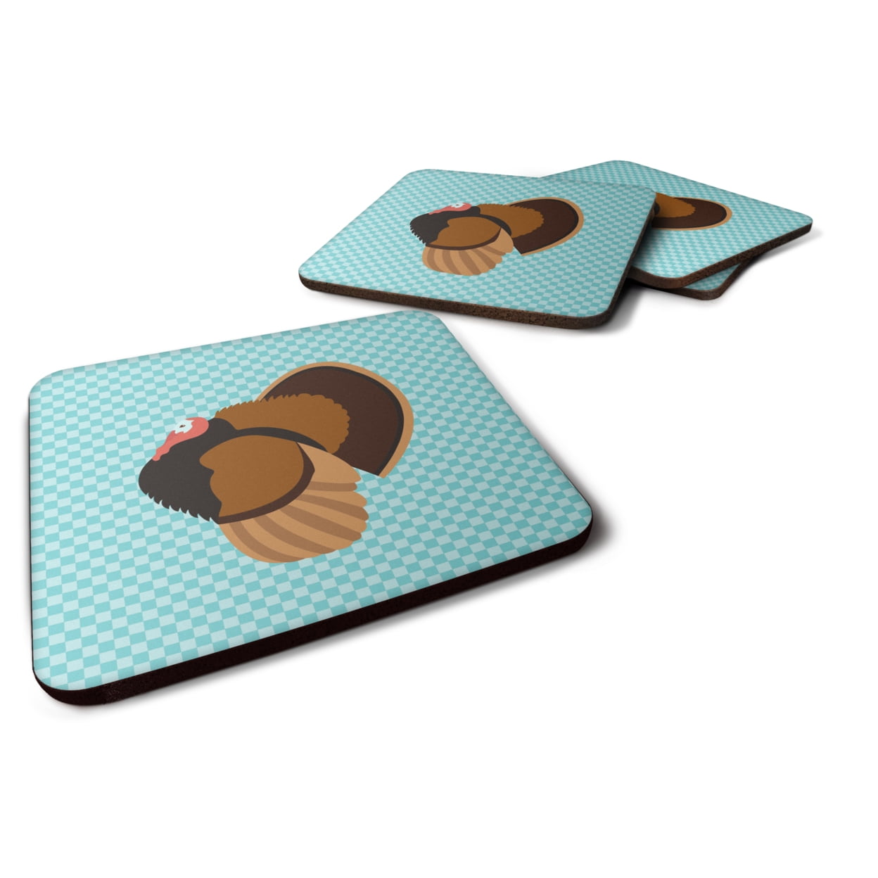 Bronze Turkey Blue Check Foam Coaster - Set of 4