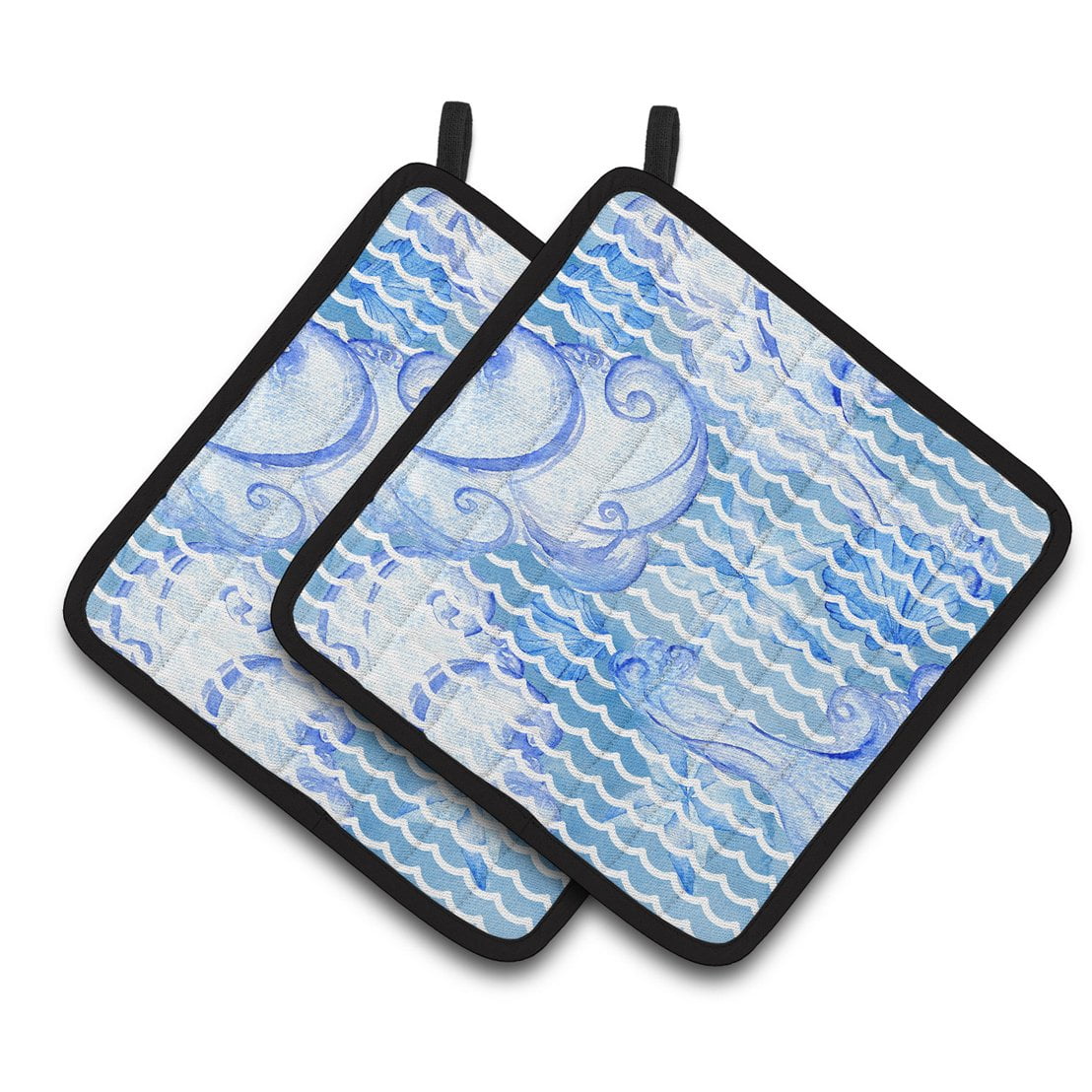 Bb7530pthd Beach Watercolor Abstract Waves Pair Of Pot Holders