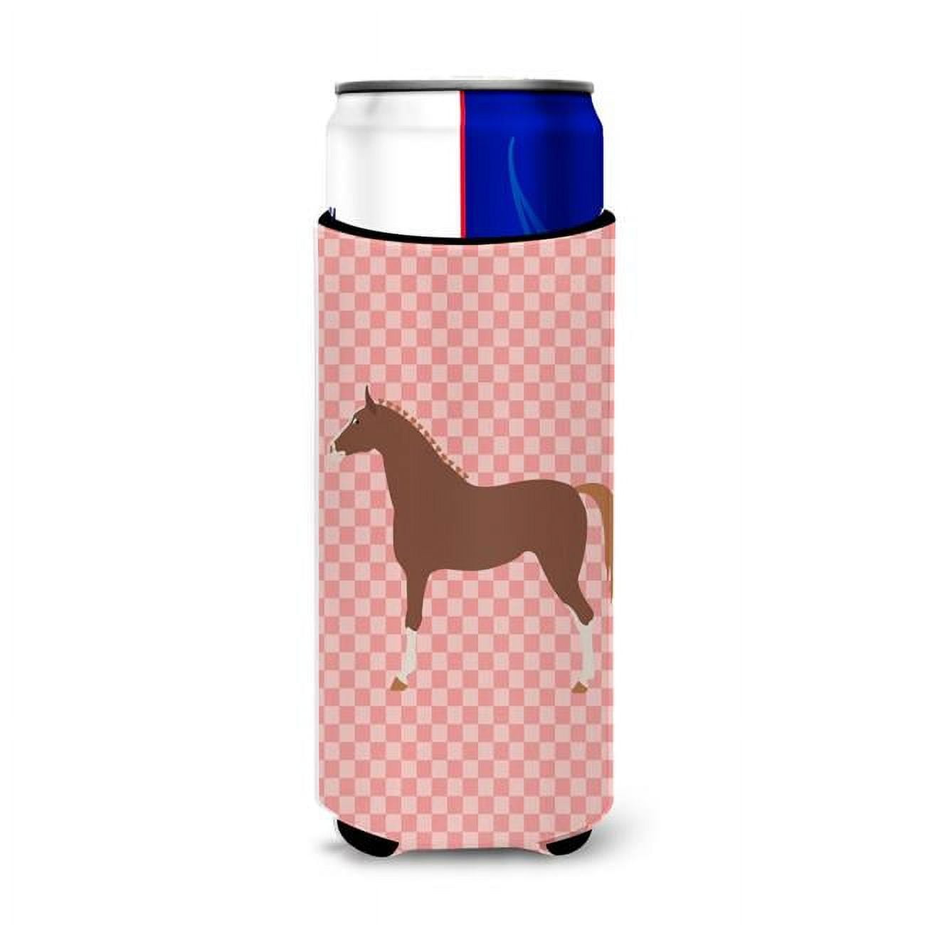 Bb7909muk Hannoverian Horse Pink Check Michelob Ultra Hugger For Slim Cans