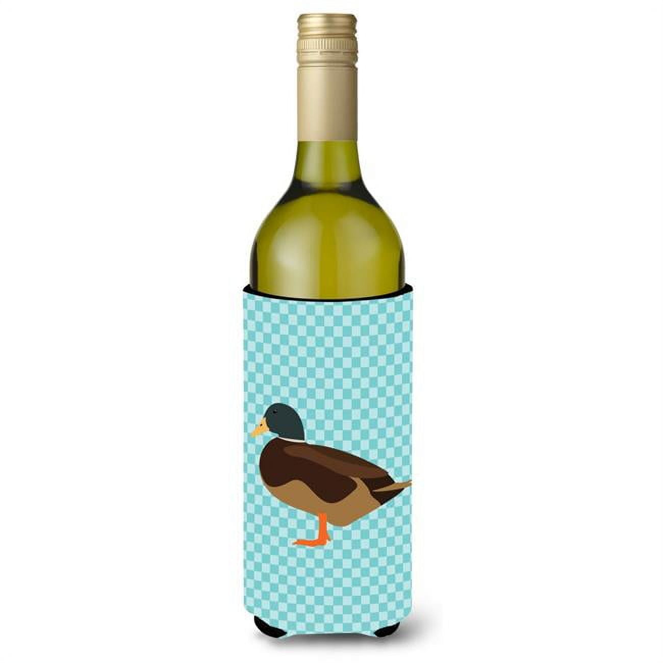 Silver Bantam Duck Blue Check Wine Bottle Beverge Insulator Hugger