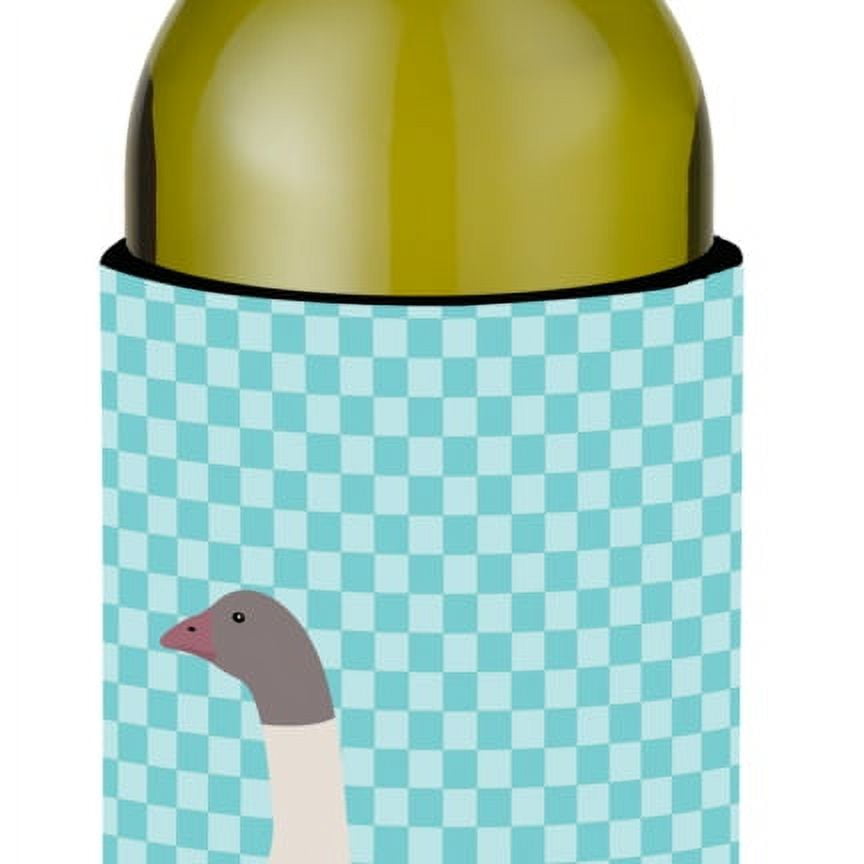 Bb8075literk Buff Grey Back Goose Blue Check Wine Bottle Beverge Insulator Hugger