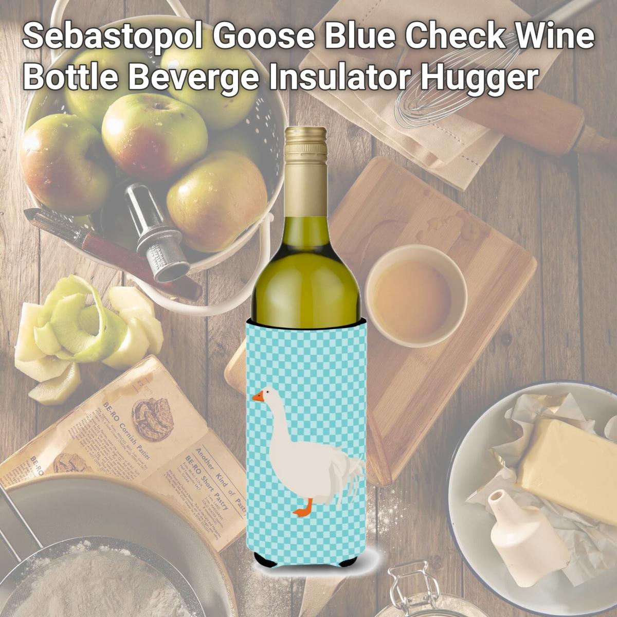 Picture of Carolines Treasures BB8076LITERK Sebastopol Goose Blue Check Wine Bottle Beverge Insulator Hugger