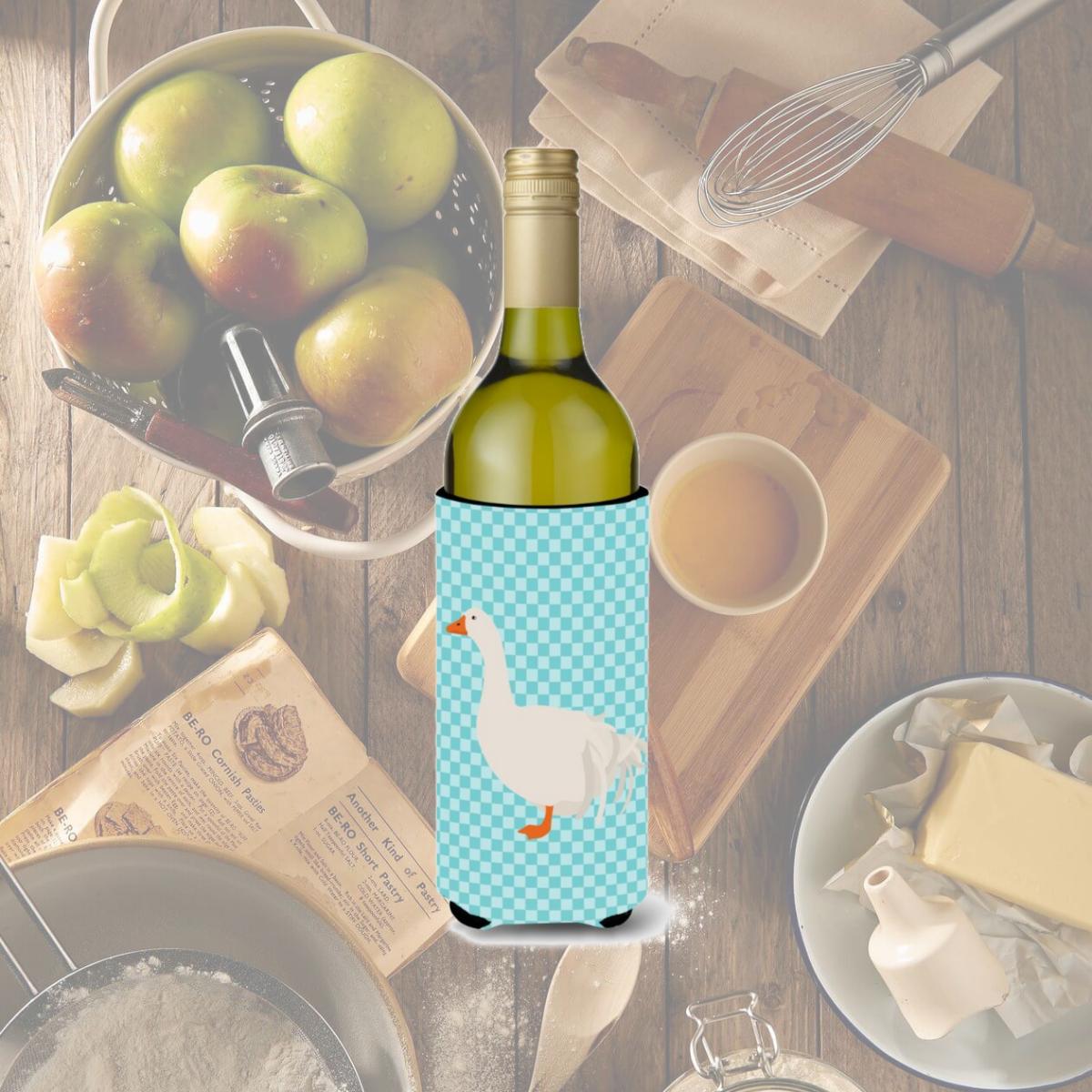 Picture of Carolines Treasures BB8076LITERK Sebastopol Goose Blue Check Wine Bottle Beverge Insulator Hugger