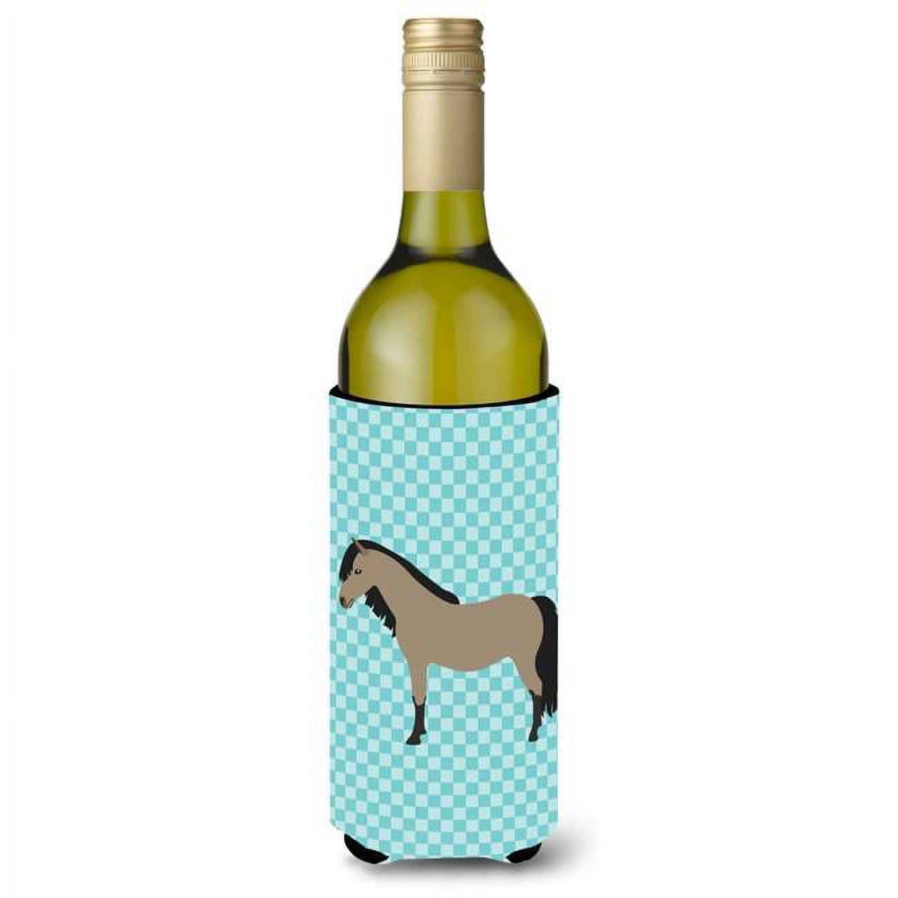 Welsh Pony Horse Blue Check Wine Bottle Beverge Insulator Hugger