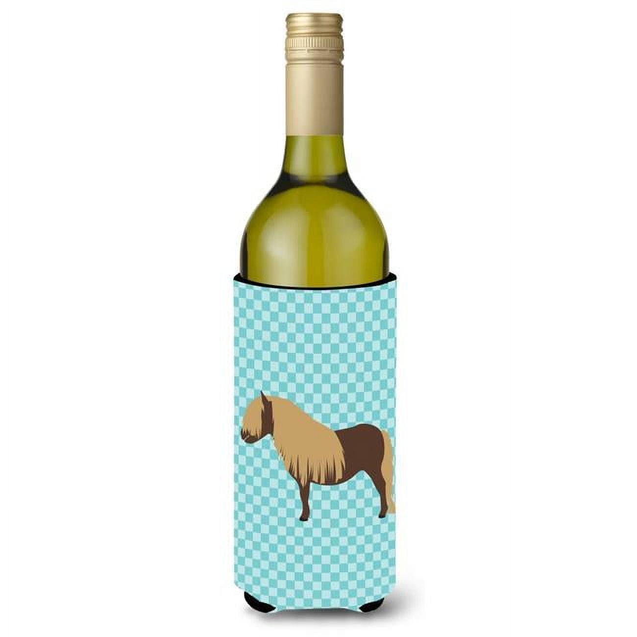 Shetland Pony Horse Blue Check Wine Bottle Beverge Insulator Hugger