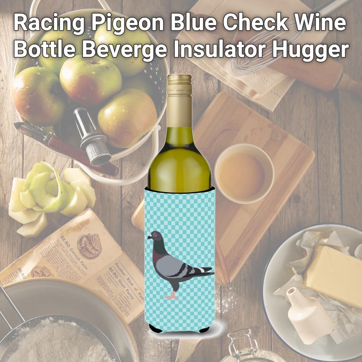 Picture of Carolines Treasures BB8125LITERK Racing Pigeon Blue Check Wine Bottle Beverge Insulator Hugger
