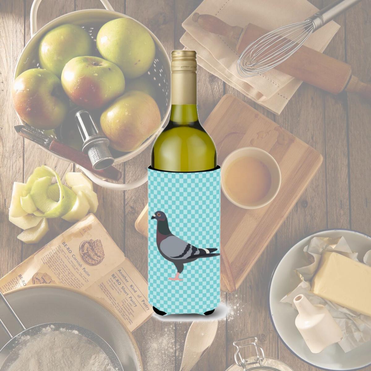 Picture of Carolines Treasures BB8125LITERK Racing Pigeon Blue Check Wine Bottle Beverge Insulator Hugger