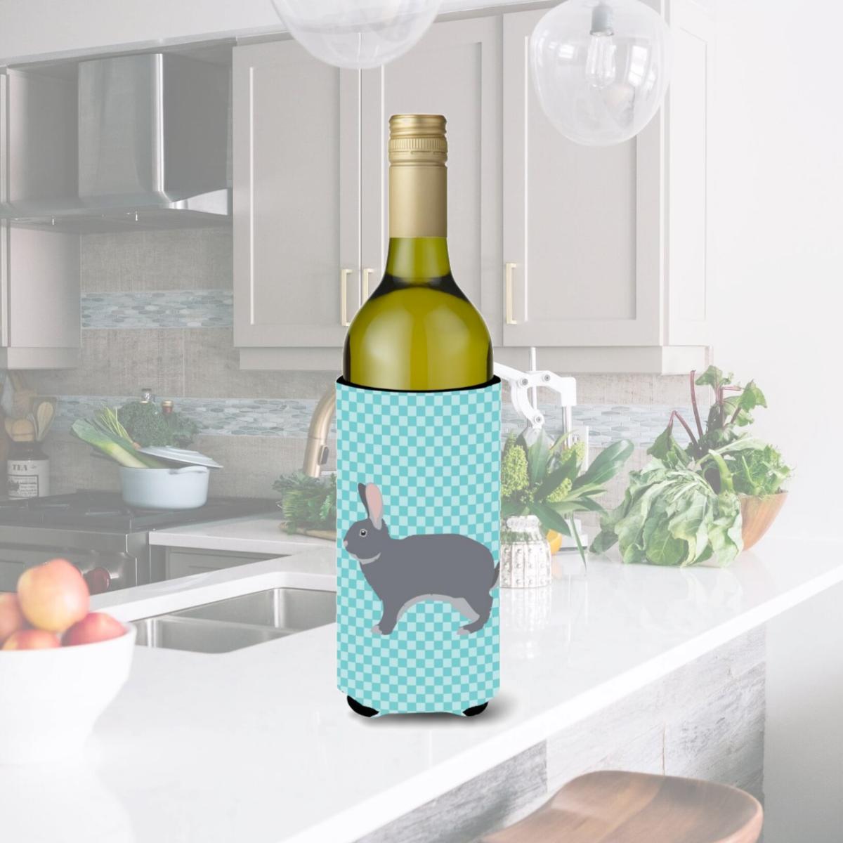 Picture of Carolines Treasures BB8140LITERK Giant Chinchilla Rabbit Blue Check Wine Bottle Beverge Insulator Hugger