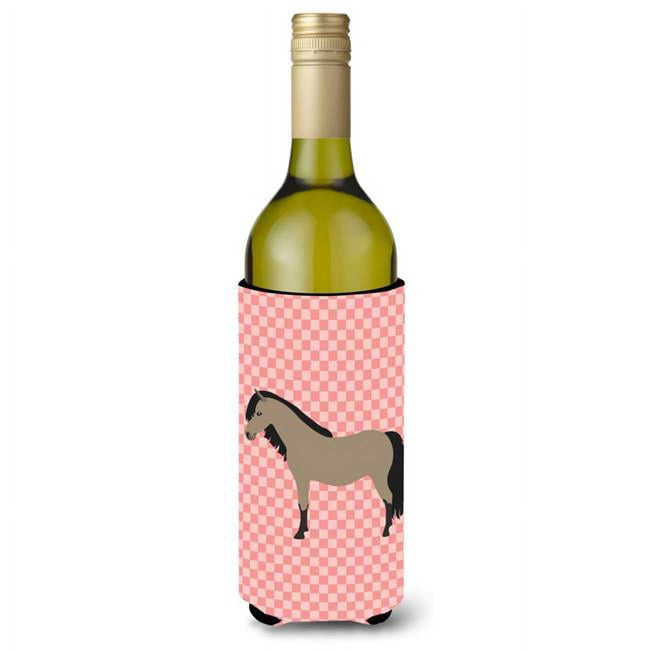 Welsh Pony Horse Pink Check Wine Bottle Beverge Insulator Hugger