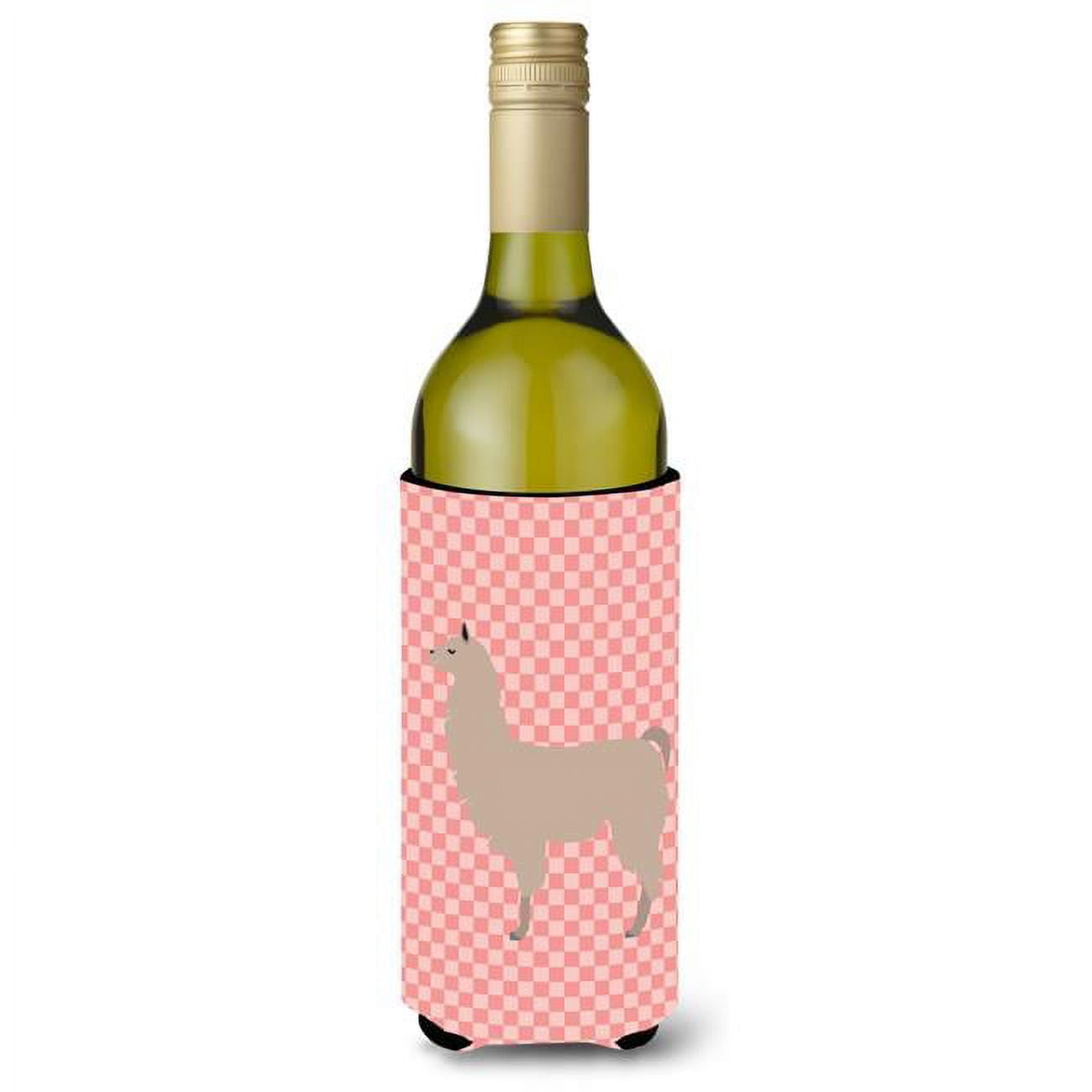 Bb7916literk Llama Pink Check Wine Bottle Beverge Insulator Hugger