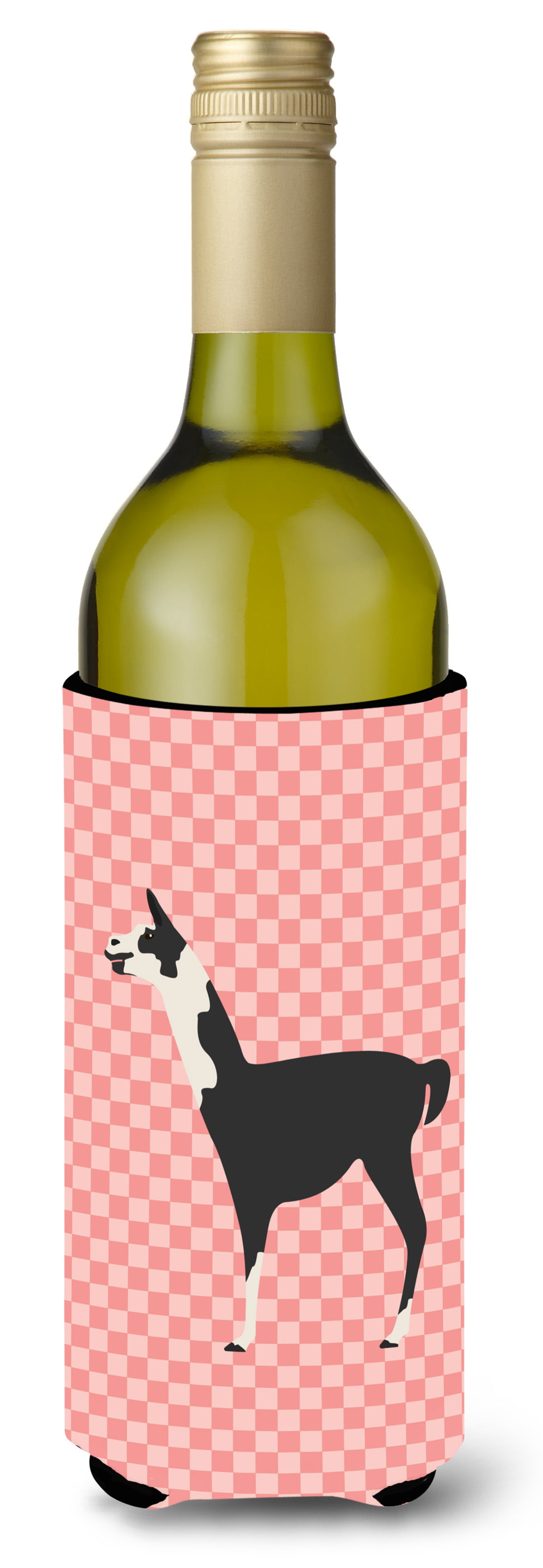 Bb7918literk Llama Q Ara Pink Check Wine Bottle Beverge Insulator Hugger