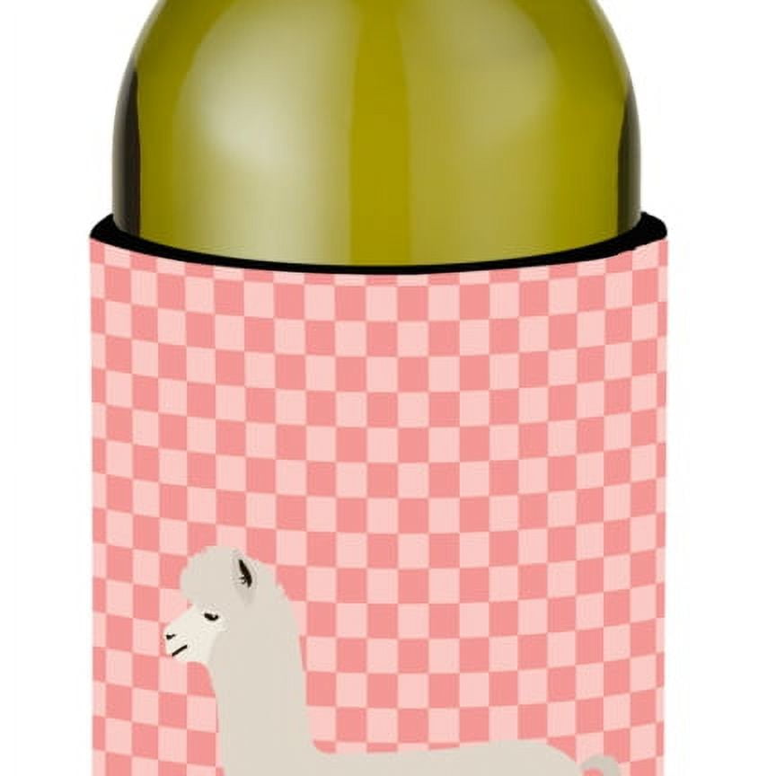 Alpaca Pink Check Wine Bottle Beverge Insulator Hugger