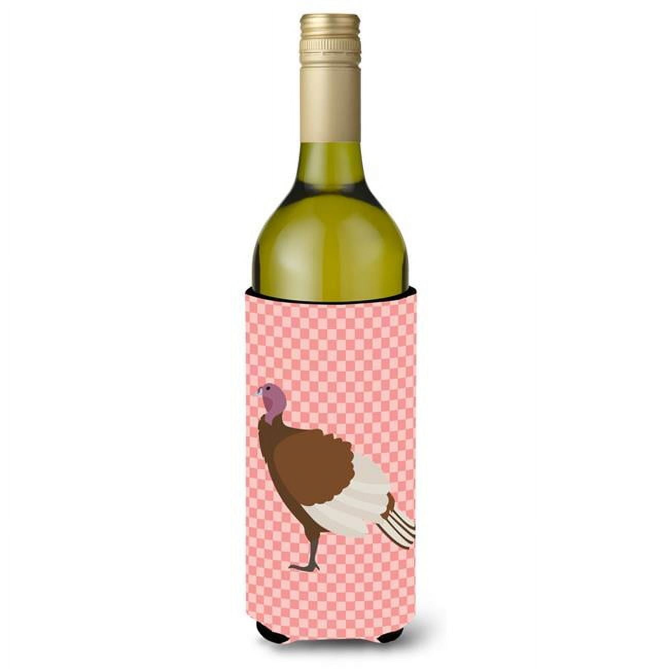 Bourbon Red Turkey Hen Pink Check Wine Bottle Beverge Insulator Hugger