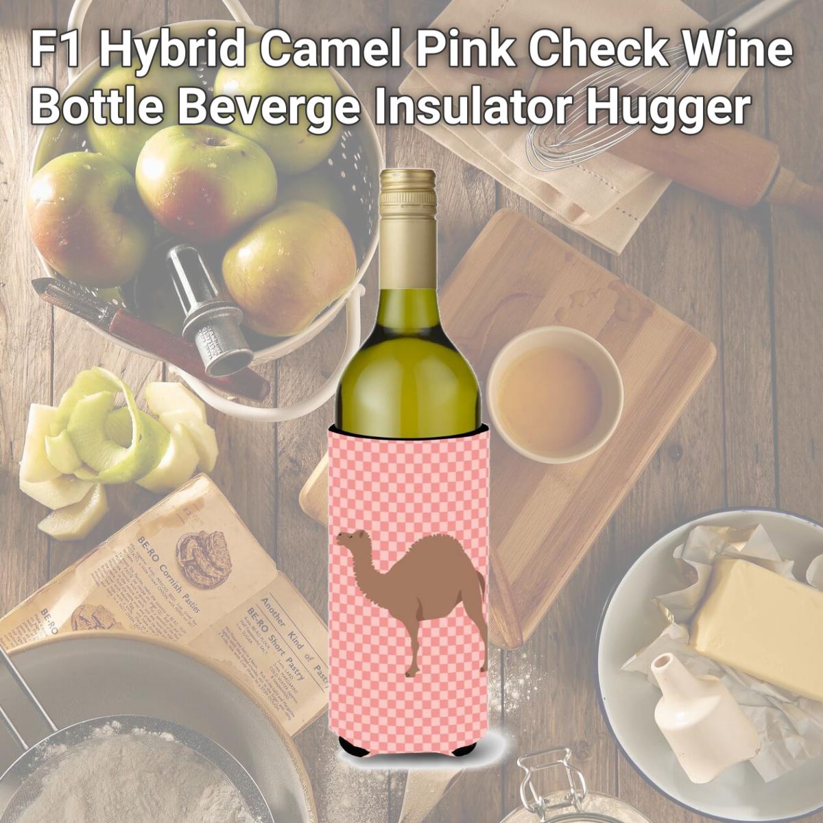 Picture of Carolines Treasures BB7819LITERK F1 Hybrid Camel Pink Check Wine Bottle Beverge Insulator Hugger