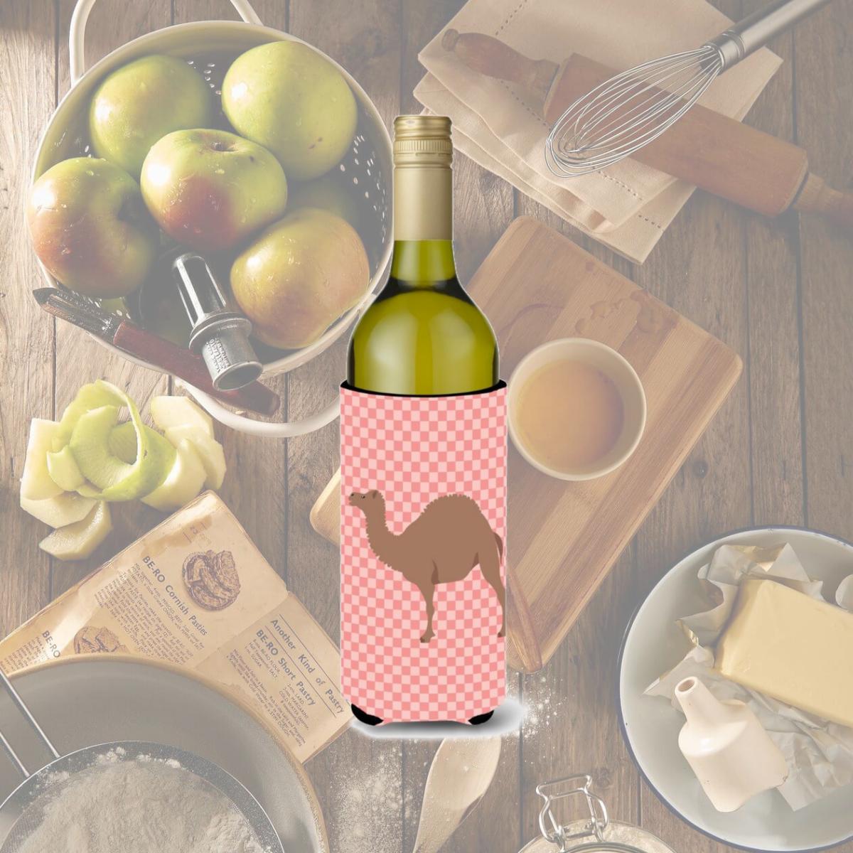 Picture of Carolines Treasures BB7819LITERK F1 Hybrid Camel Pink Check Wine Bottle Beverge Insulator Hugger