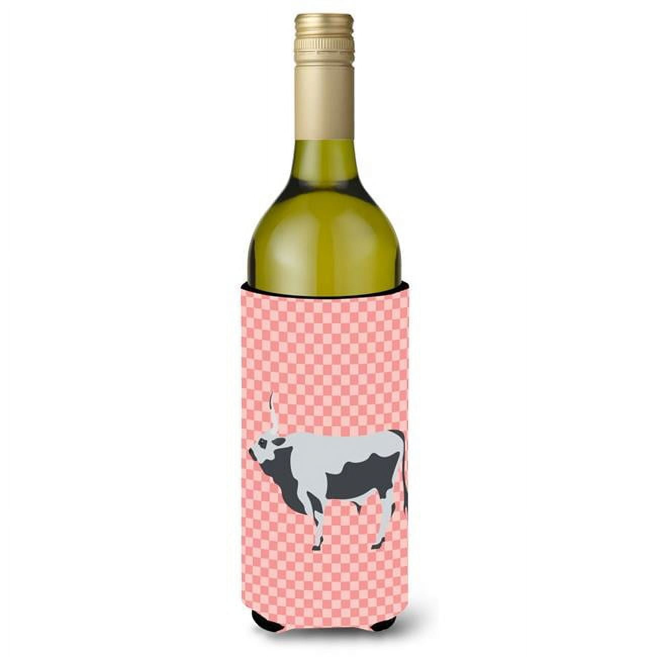 Bb7824literk Hungarian Grey Steppe Cow Pink Check Wine Bottle Beverge Insulator Hugger
