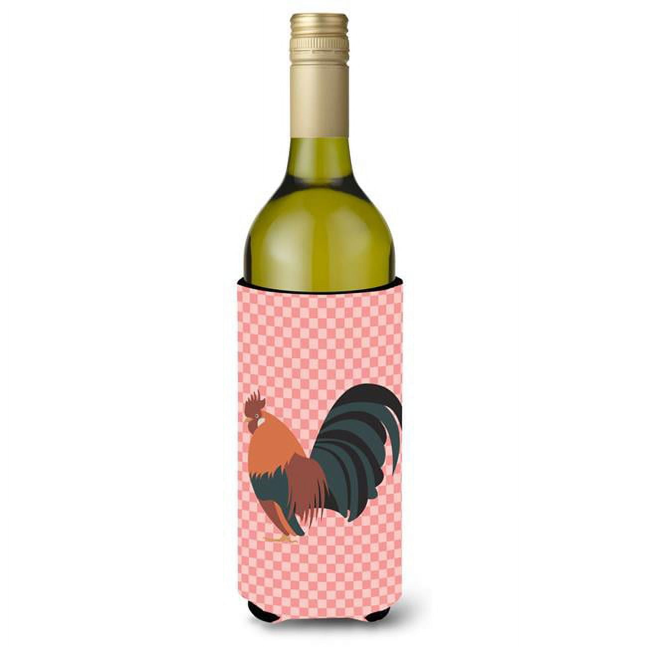 Dutch Bantam Chicken Pink Check Wine Bottle Beverge Insulator Hugger