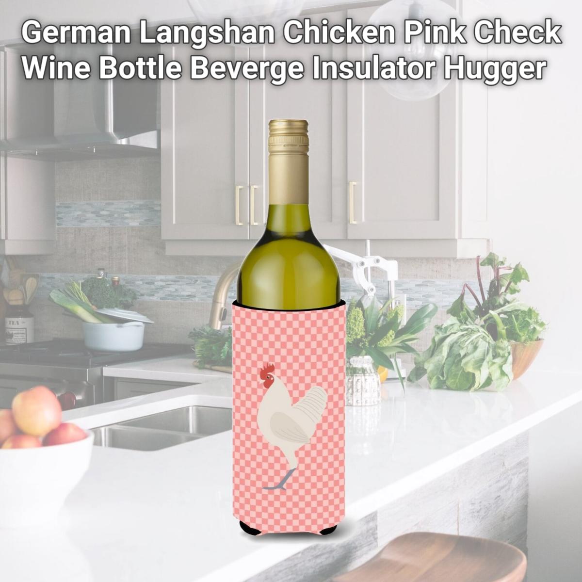 Picture of Carolines Treasures BB7837LITERK German Langshan Chicken Pink Check Wine Bottle Beverge Insulator Hugger