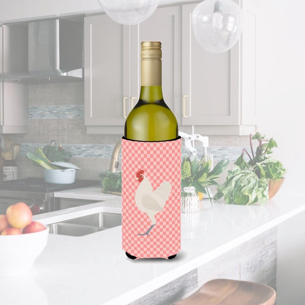 Picture of Carolines Treasures BB7837LITERK German Langshan Chicken Pink Check Wine Bottle Beverge Insulator Hugger
