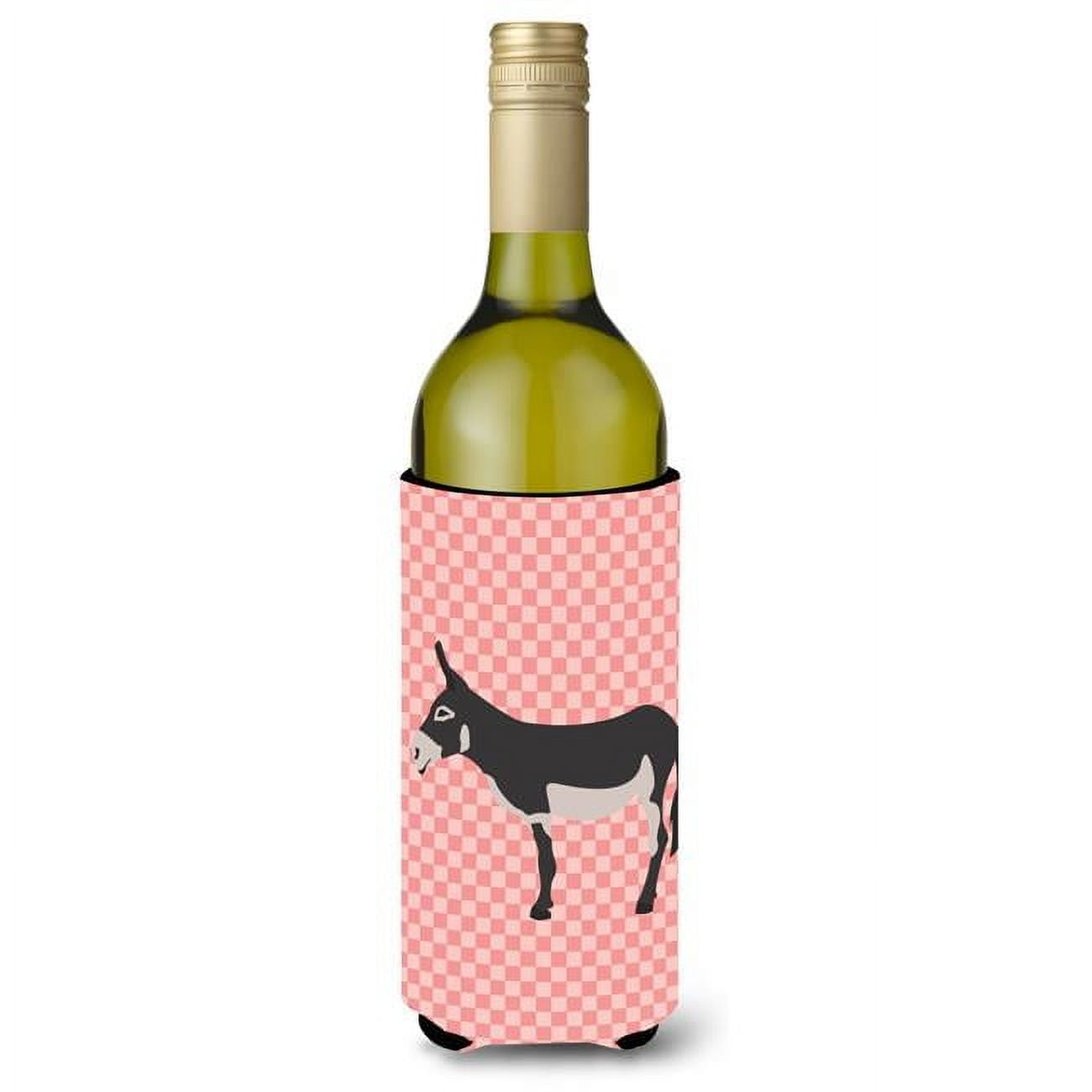 American Mammoth Jack Donkey Pink Check Wine Bottle Beverge Insulator Hugger