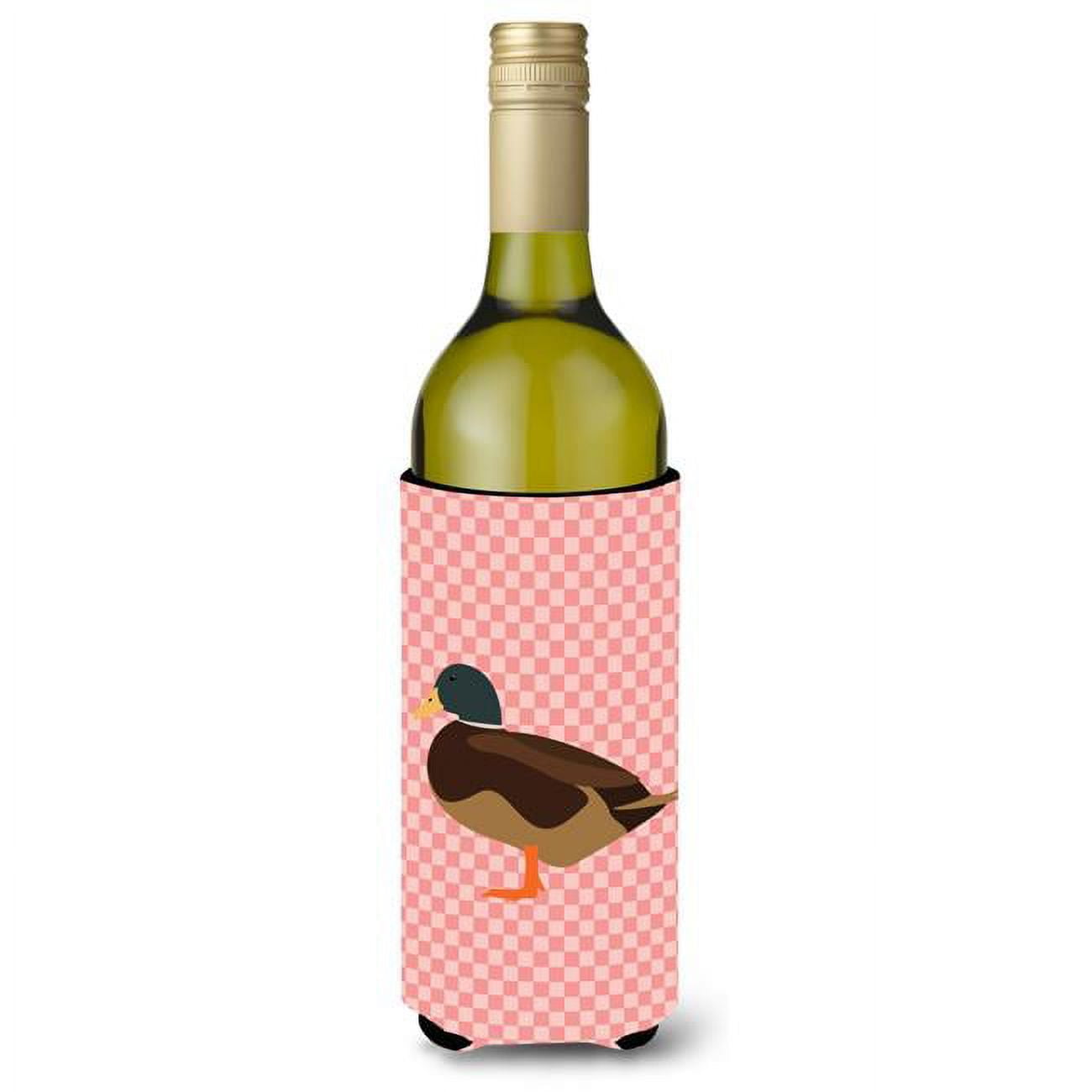 Silver Bantam Duck Pink Check Wine Bottle Beverge Insulator Hugger