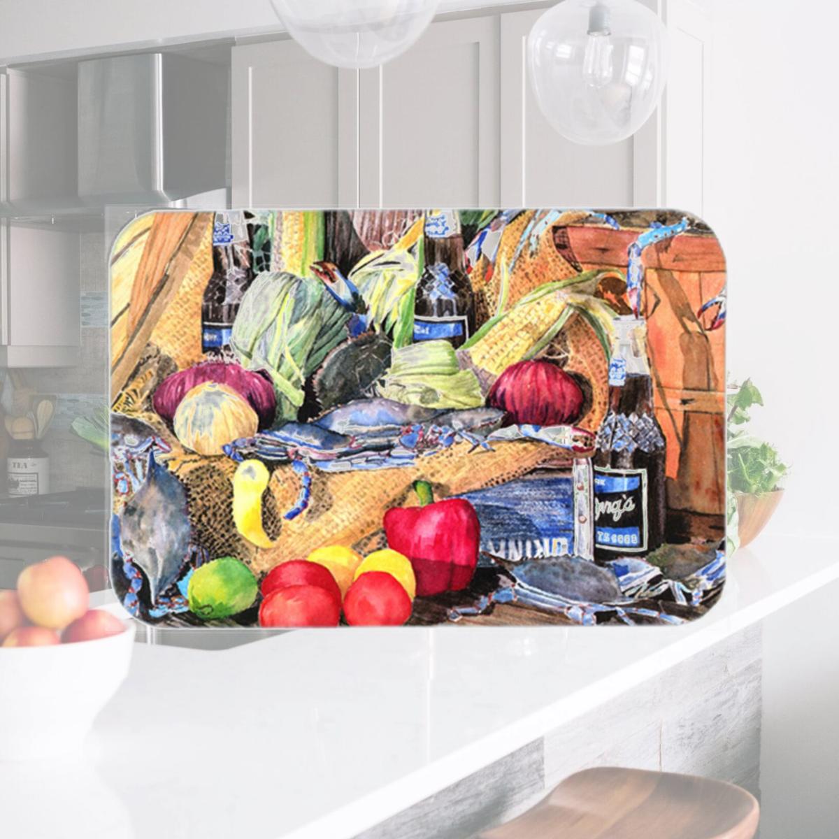 Picture of Carolines Treasures 8538LCB Crab Glass Cutting Board - Large