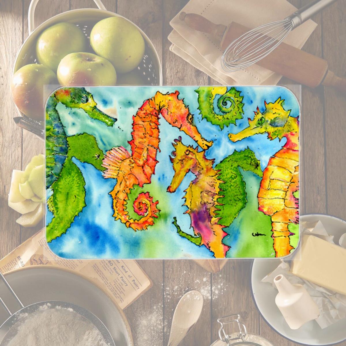 Picture of Carolines Treasures 8546LCB Seahorse Glass Cutting Board - Large