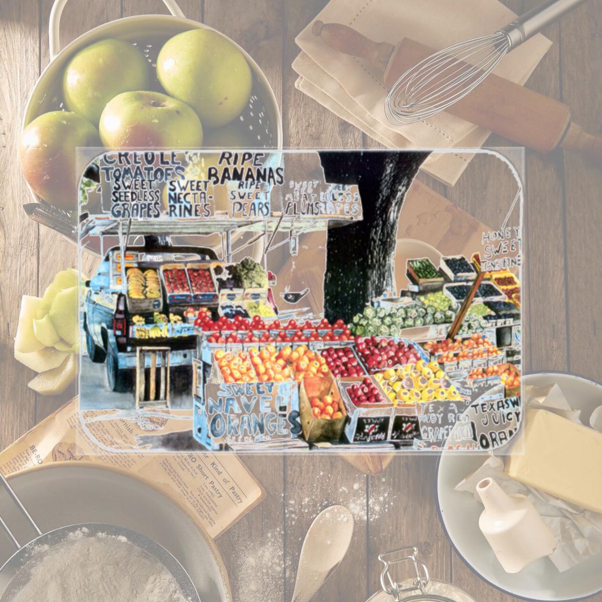 Picture of Carolines Treasures 8054LCB Fruit Stand Glass Cutting Board - Large