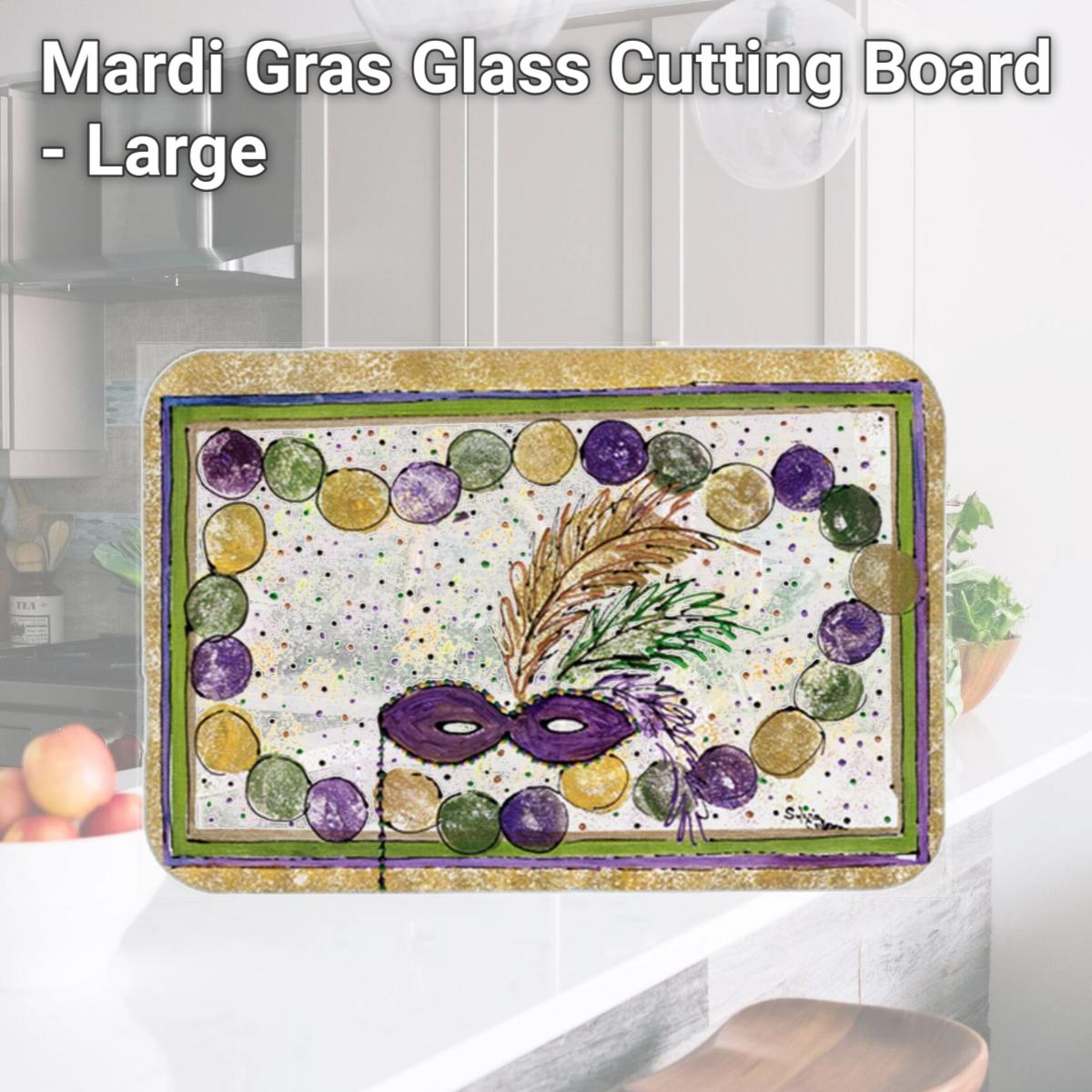 Picture of Carolines Treasures 8059LCB Mardi Gras Glass Cutting Board - Large