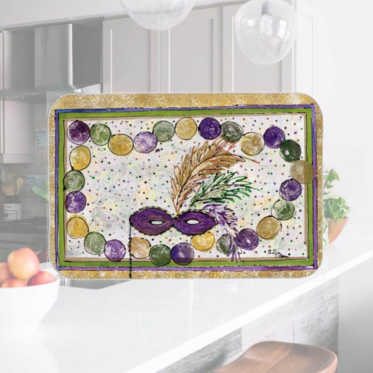 Picture of Carolines Treasures 8059LCB Mardi Gras Glass Cutting Board - Large