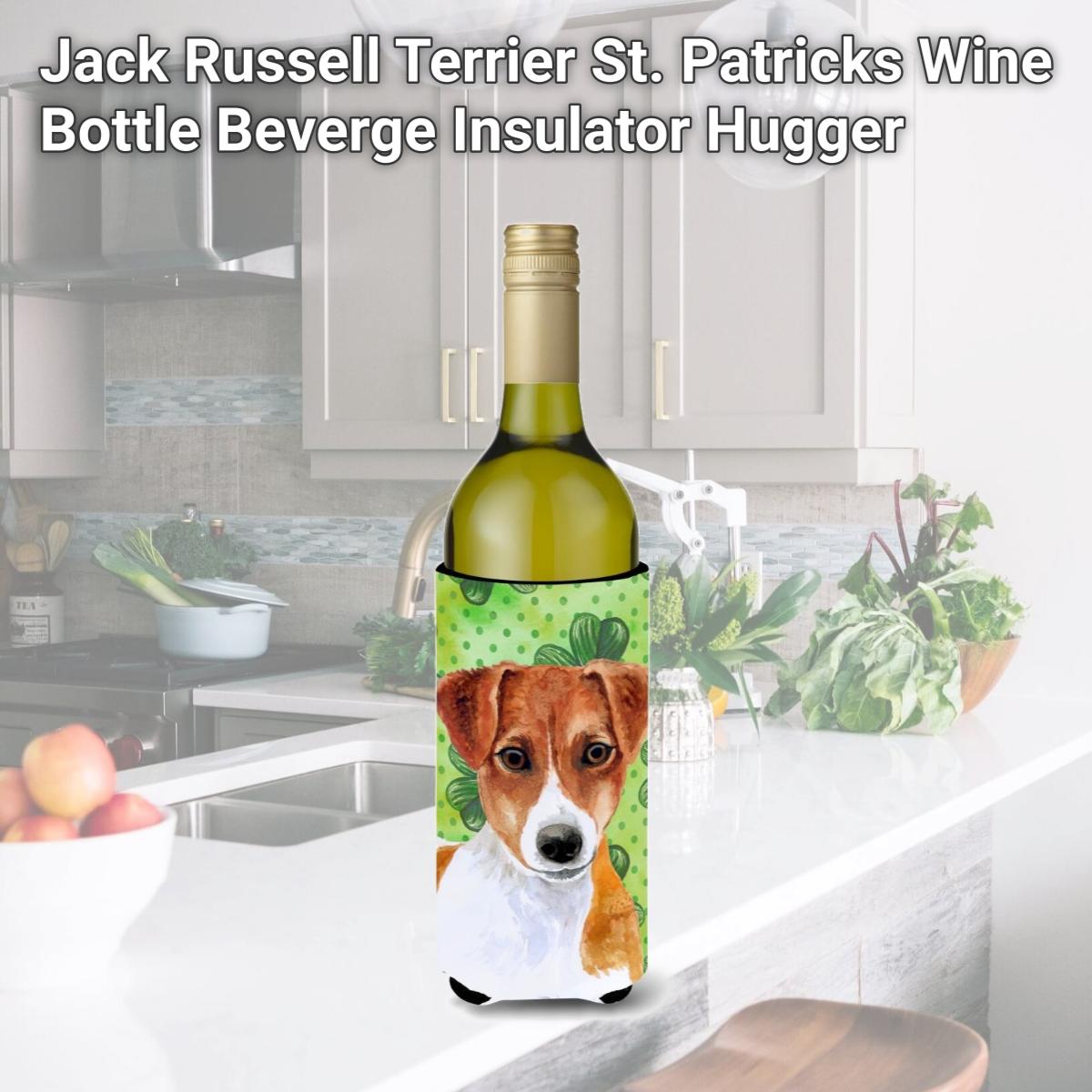 Picture of Carolines Treasures BB9863LITERK Jack Russell Terrier St. Patricks Wine Bottle Beverge Insulator Hugger