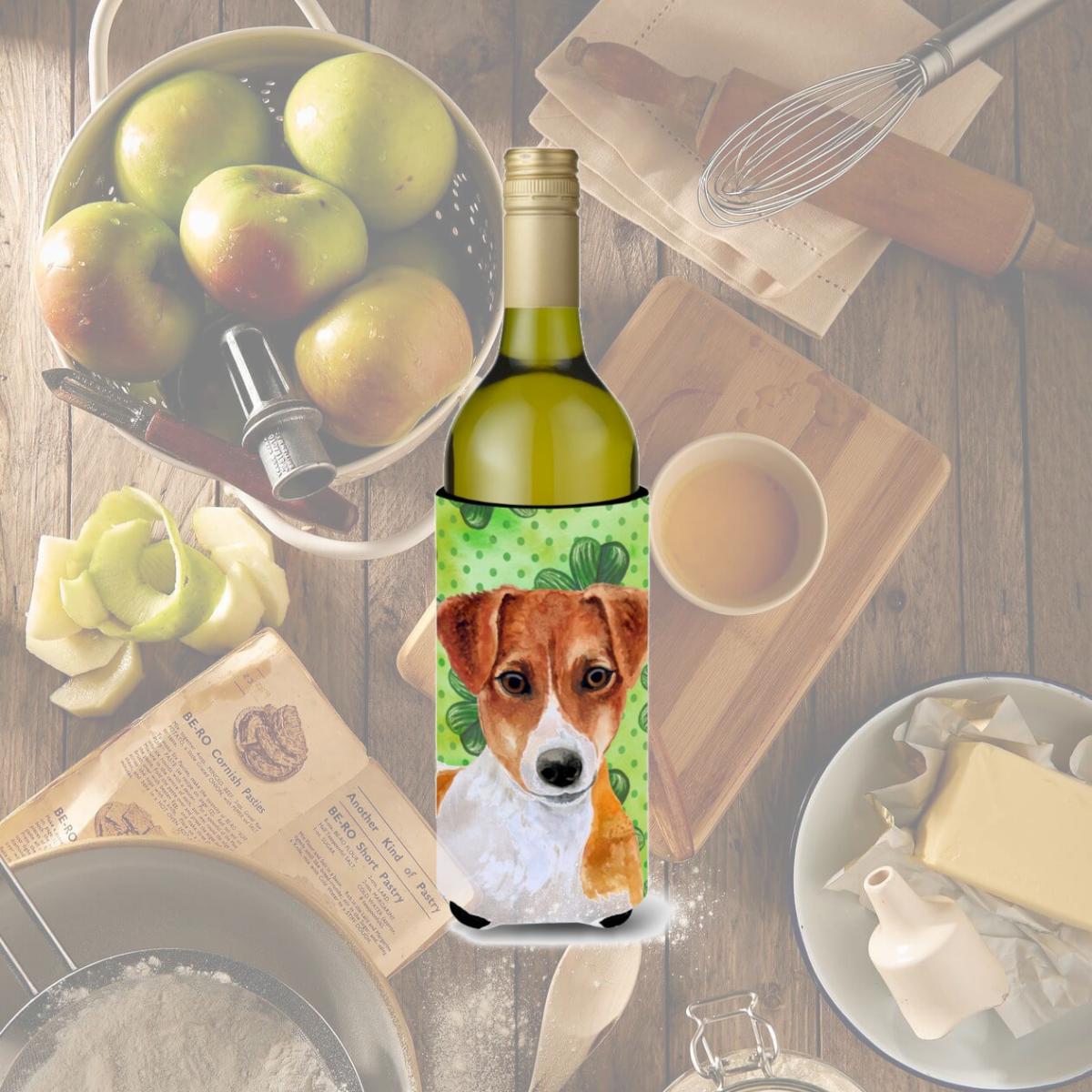 Picture of Carolines Treasures BB9863LITERK Jack Russell Terrier St. Patricks Wine Bottle Beverge Insulator Hugger