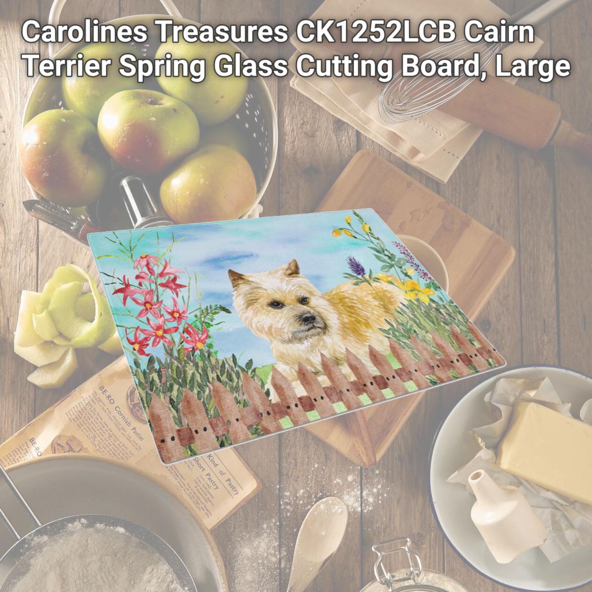 Picture of Carolines Treasures CK1252LCB Cairn Terrier Spring Glass Cutting Board, Large