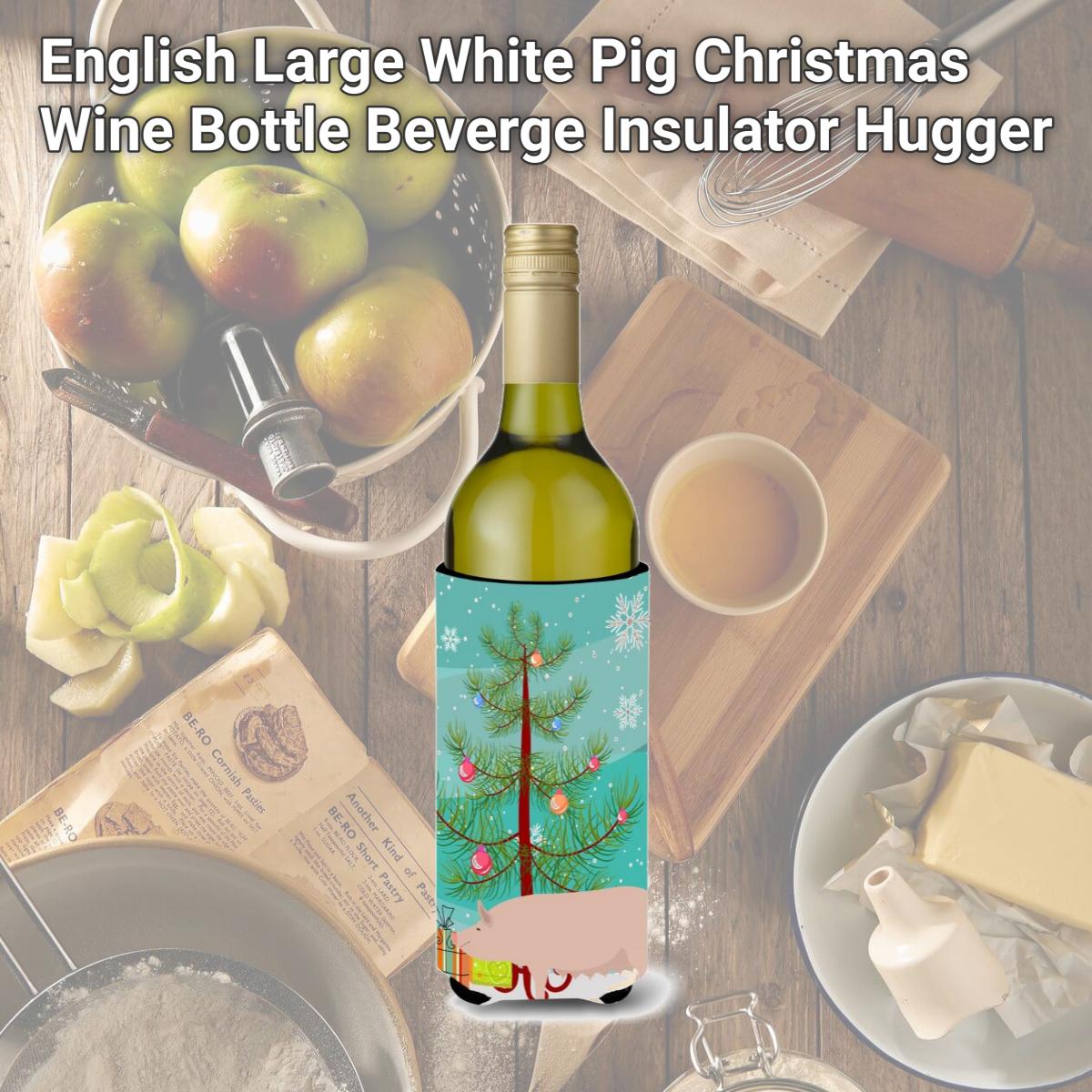 Picture of Carolines Treasures BB9305LITERK English Large White Pig Christmas Wine Bottle Beverge Insulator Hugger