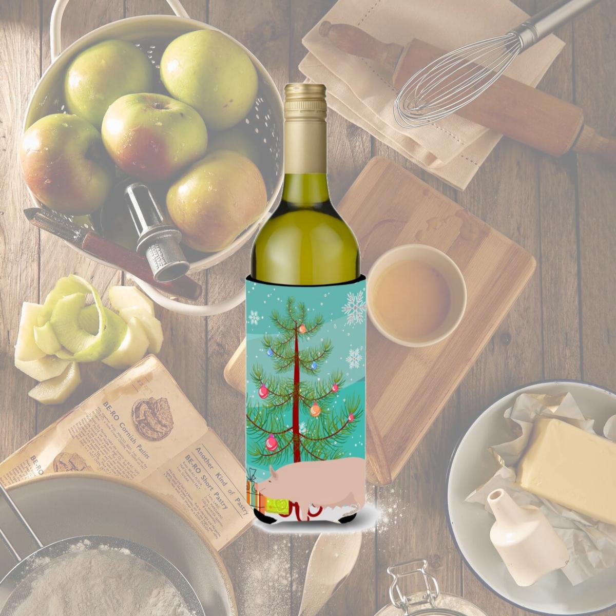 Picture of Carolines Treasures BB9305LITERK English Large White Pig Christmas Wine Bottle Beverge Insulator Hugger