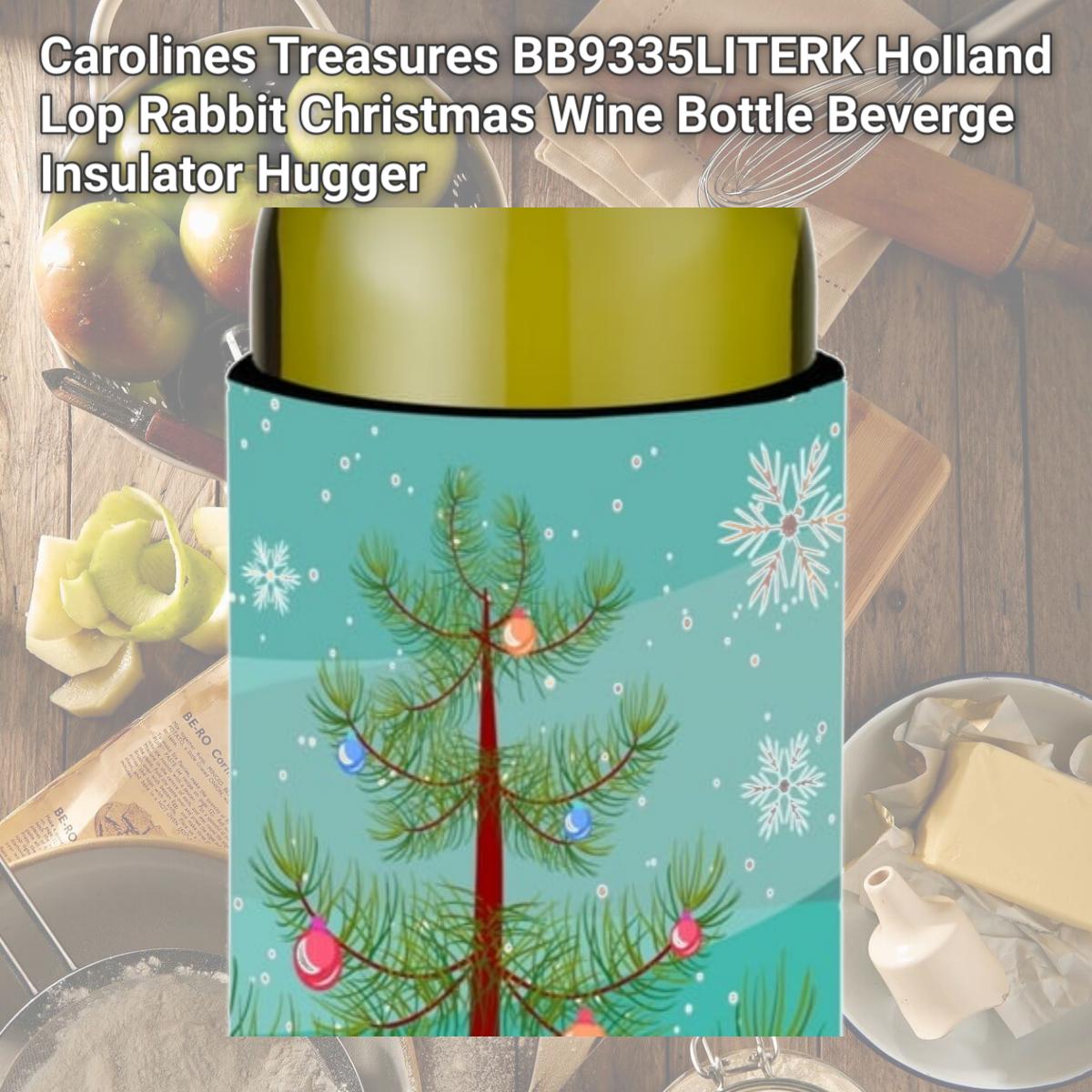 Picture of Carolines Treasures BB9335LITERK Holland Lop Rabbit Christmas Wine Bottle Beverge Insulator Hugger