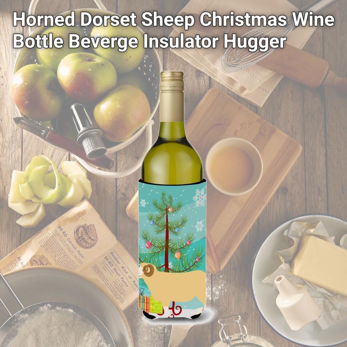 Picture of Carolines Treasures BB9347LITERK Horned Dorset Sheep Christmas Wine Bottle Beverge Insulator Hugger
