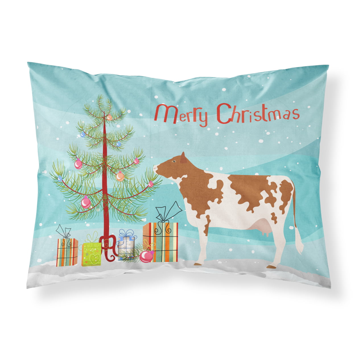 Bb9194pillowcase Ayrshire Cow Christmas Fabric Standard Pillowcase