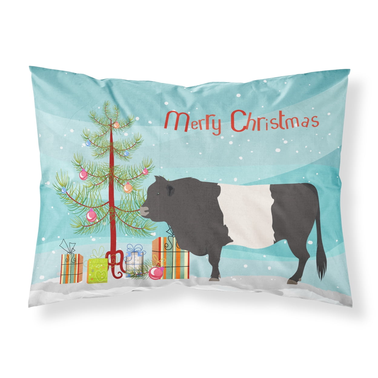 Belted Galloway Cow Christmas Fabric Standard Pillowcase