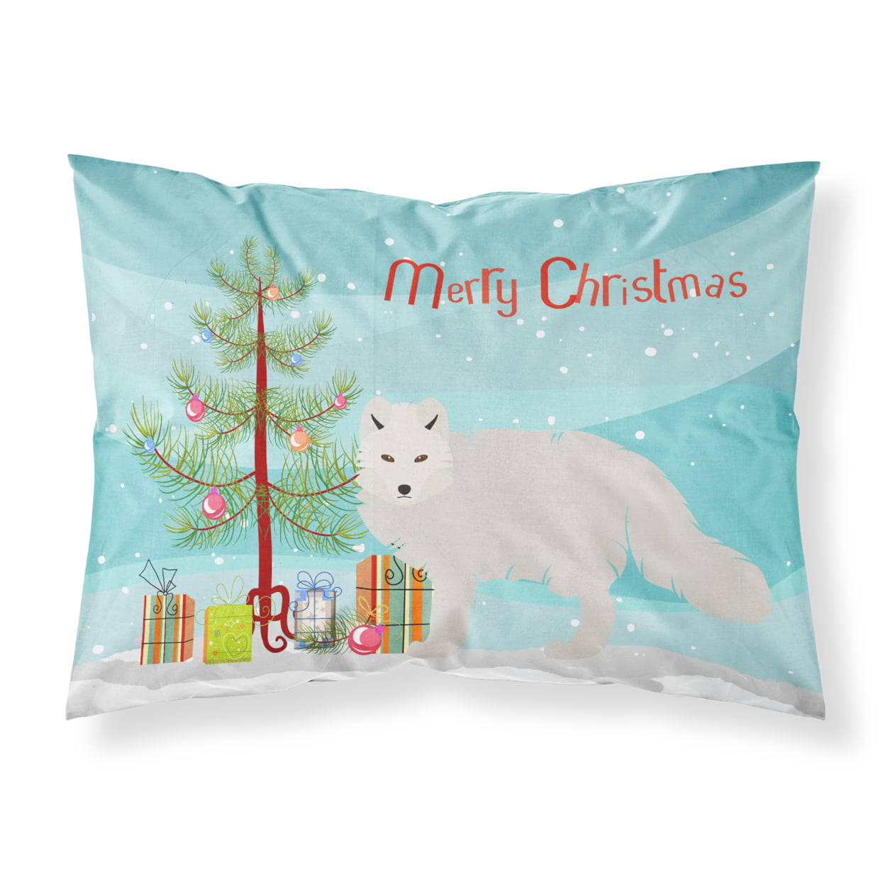 Bb9244pillowcase White Arctic Fox Christmas Fabric Standard Pillowcase