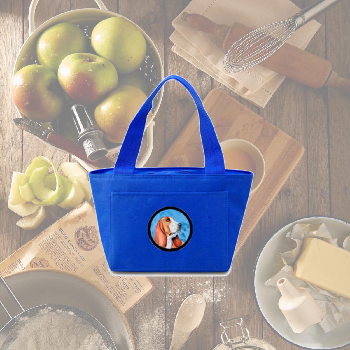 Picture of Carolines Treasures LH9377BU-8808 Blue Basset Hound Zippered Insulated School Washable And Stylish Lunch Bag Cooler